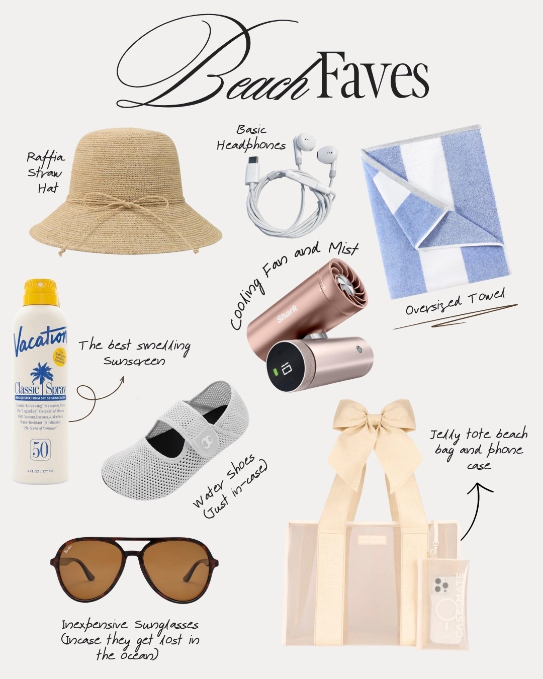 Beach Faves 

Everything I actually pack for a beach day—nothing extra, just the essentials I reach for every time.

🤍 Raffia straw hat for sun protection
🩵 The softest oversized beach towel
🌊 Vacation SPF 50 (it smells like summer)
🕶️ Affordable sunglasses I don’t mind taking into the ocean
👟 Water shoes (better to have them than wish you did)
💨 Portable cooling fan + mister for hot beach days
🎧 Basic wired headphones (no worrying about losing expensive ones)
👜 My favorite jelly beach tote with a matching waterproof phone case

I’ve linked everything here if you’re getting ready for your next beach day! Which item could you not live without? 🌴✨

#LTK #LTKSummer #BeachEssentials #BeachFavorites #SummerStyle #BeachDay #VacationMode #BeachBagEssentials #SummerFinds #AmazonFinds

#LTKSeasonal #LTKgrwm #LTKdayinmylife
