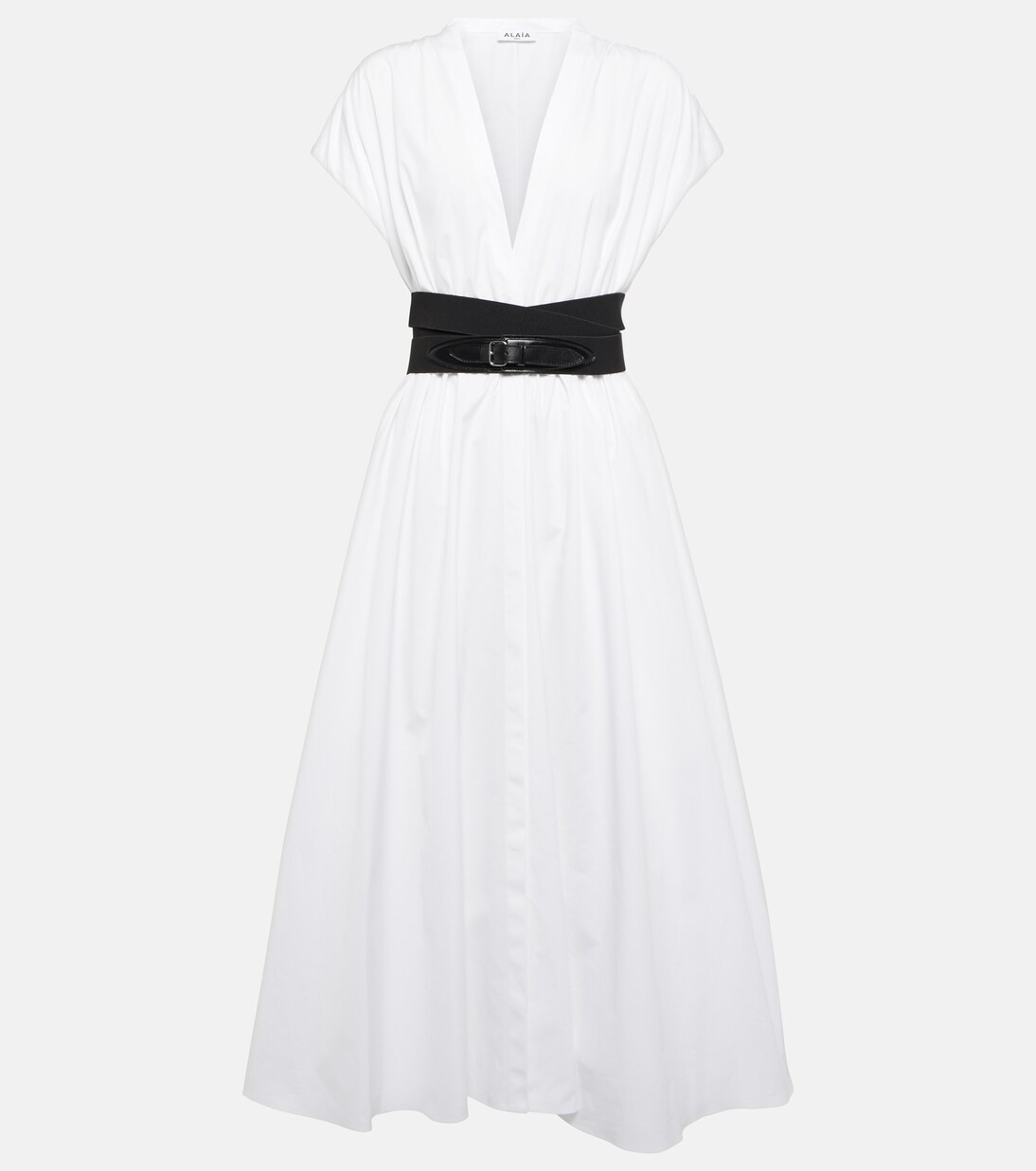 Belted cotton poplin midi dress | Mytheresa (UK)