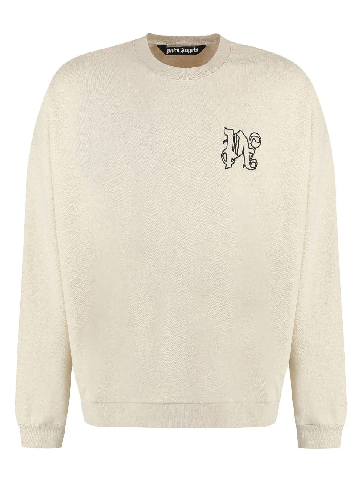 Palm Angels Men's Cotton Crew-Neck Sweatshirt in Beige | Size Medium | PMBA074E23FLE002 Color 6110 | LOZURI