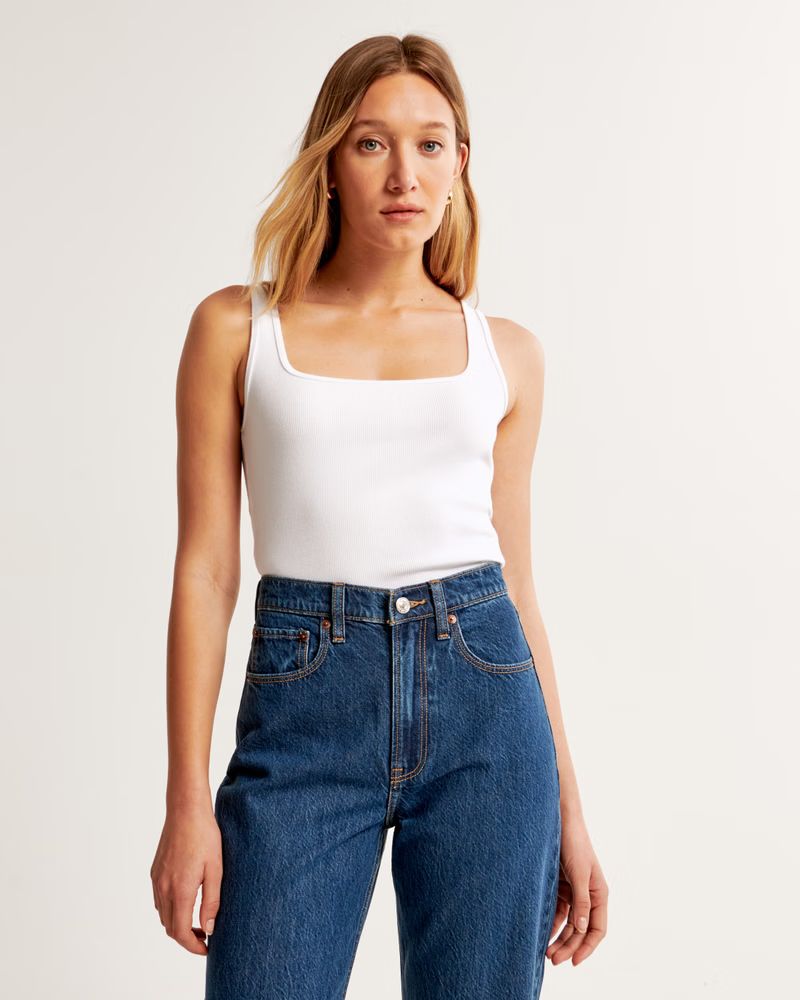 Cropped Squareneck Rib Tank | Abercrombie & Fitch (US)