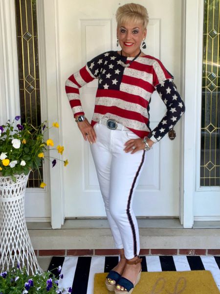 Stars and Stripes Sweater
Red, White and Blue Sweater
Jeans with Side Striped