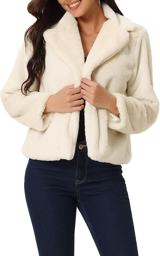 Seta T Women's Cropped Faux Fur Coat Fashion Winter Open Front Jacket Notch Lapel Long Sleeve Flu... | Amazon (US)