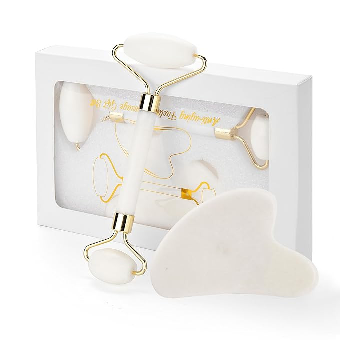 Gua Sha Facial Tools & Jade Roller for Face, Eye & Neck Skin Care, 100% Natural Jade Stone Face R... | Amazon (US)