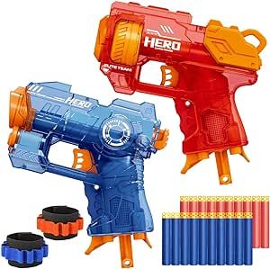 2 Pack Mini Blaster Guns Set for Nerf, Small Toy Pistol for Boys with 20 Refill Foam Darts, 2 Wri... | Amazon (US)
