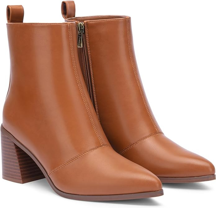 Jeossy Women's 9632 Ankle Boots Pointed Toe Heeled Booties Fashion Block Heel Boots for Women | Amazon (US)