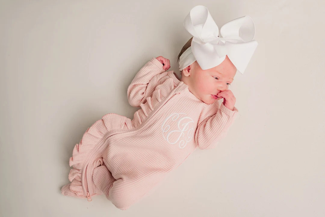 Baby Girl Coming Home Outfit, Monogrammed Footie, Ruffle Footie, Newborn Picture Outfit, Baby Gir... | Etsy (US)