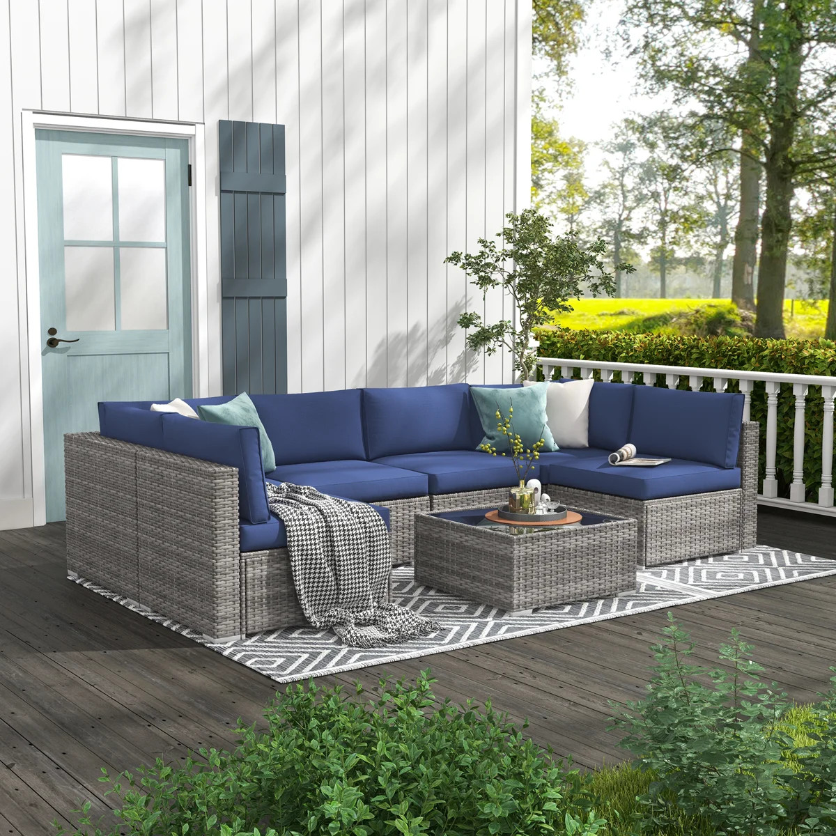Algarin Wicker 6 - Person Modular Patio Conversation Set with Cushions | Wayfair North America