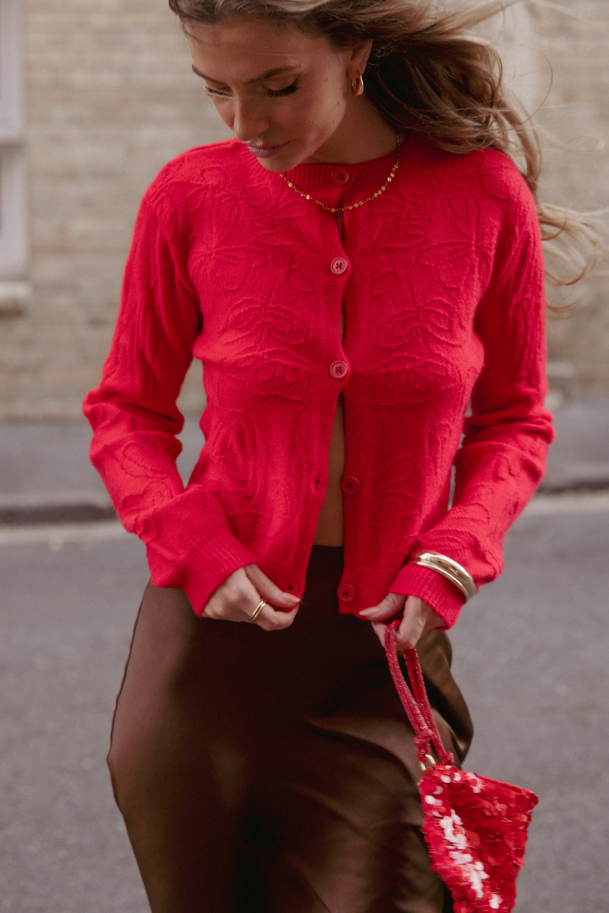 Fauna Tonal Floral Cardigan - Red | Petal & Pup (US)