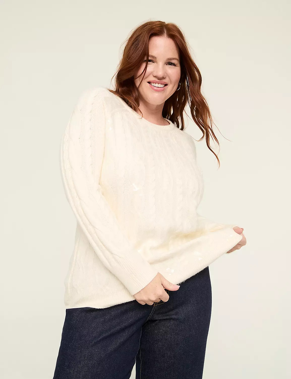 Sequin Cable Knit Sweater | Lane Bryant (US)