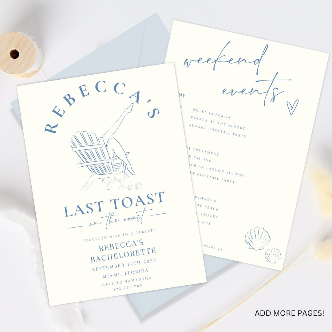 Coastal Last Toast on the Coast, 30A Bachelorette Invitation and Itinerary Template, Beach Bachel... | Etsy (US)