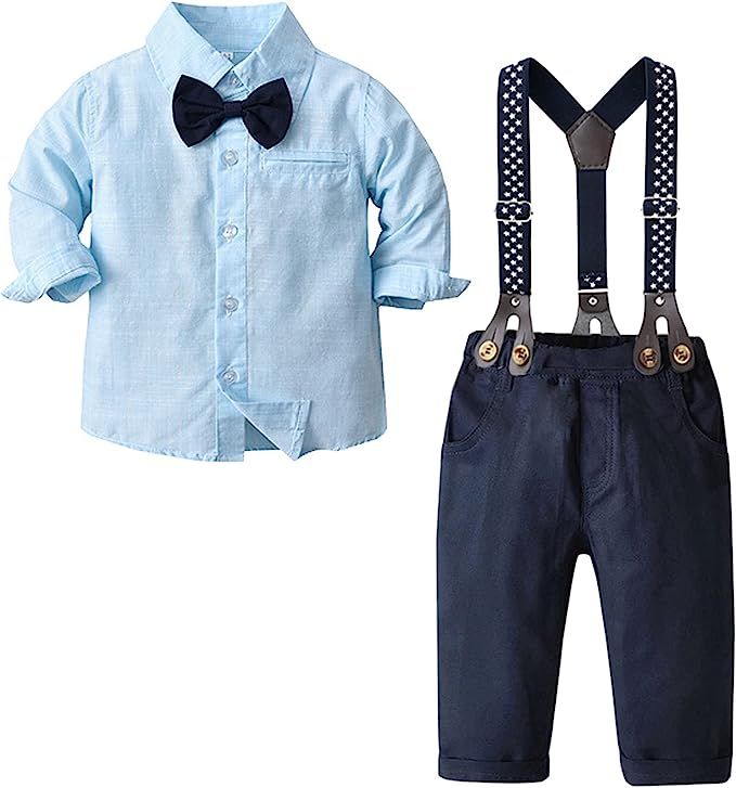 SANGTREE Boys Gentleman Outfits Suit Set with Detachable Suspenders, 3 Months - 14 Years | Amazon (US)