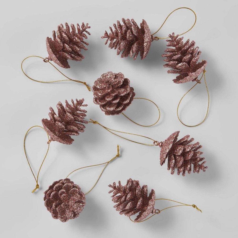 8ct Glitter Pinecone Christmas Ornament Set Blush - Wondershop™ | Target