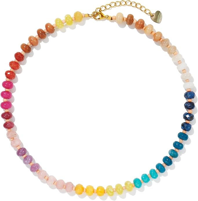 Colorful Gemstone Beaded Necklaces For Women Trendy Rainbow Natural Stone Boho Handmade Stainless... | Amazon (US)