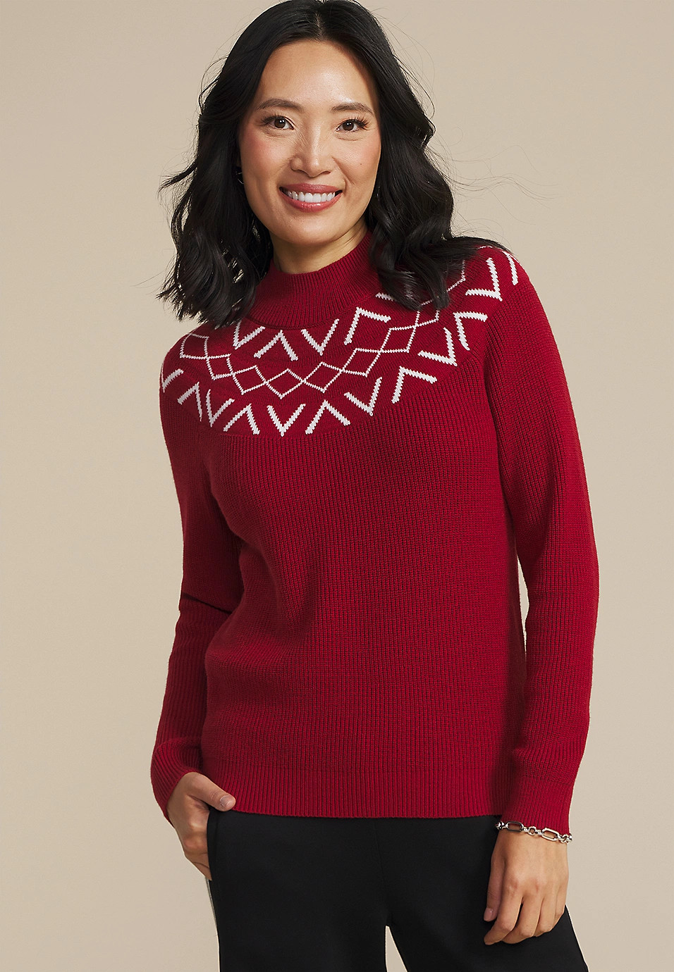 Red Fair Isle Mock Neck Sweater | Maurices
