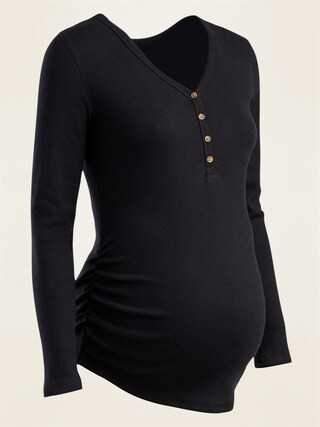 Maternity Rib-Knit Long-Sleeve Henley Tee | Old Navy (US)