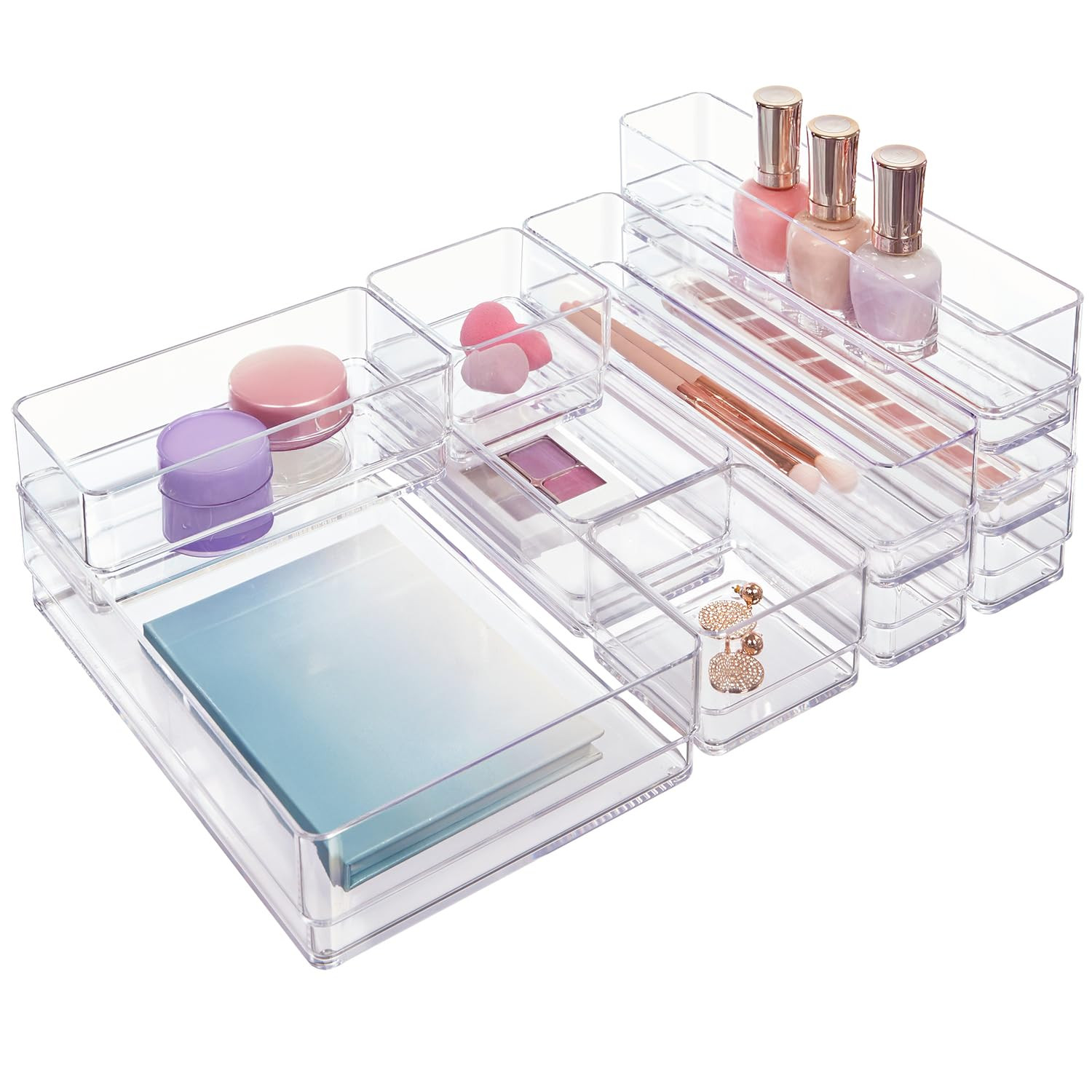 STORi SimpleSort 10-Piece Stackable Clear Drawer Organizer Set | Multi-size Trays | Makeup Vanity... | Amazon (US)