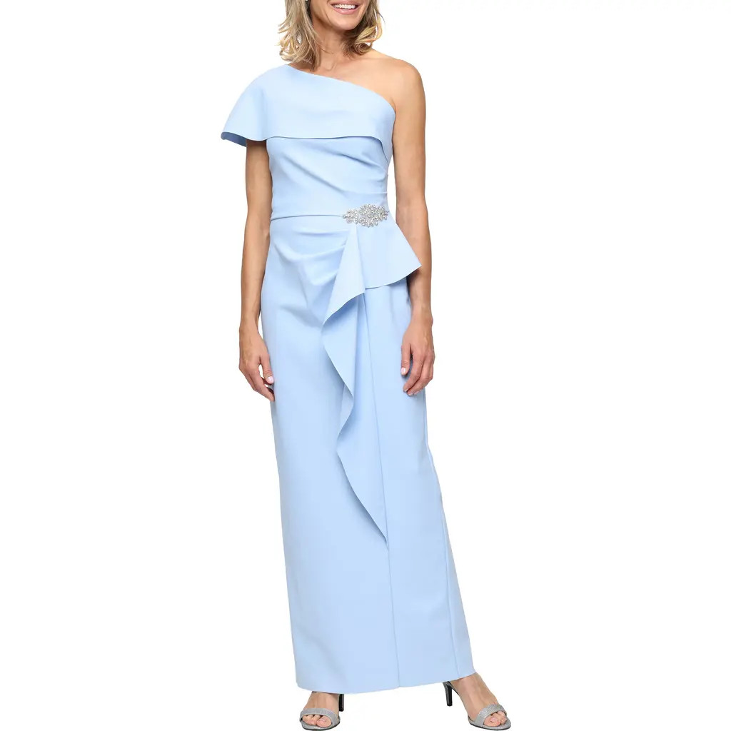 Alex Evenings Crystal Detail One-Shoulder Contour Gown in Hydrangea at Nordstrom, Size 8 | Nordstrom