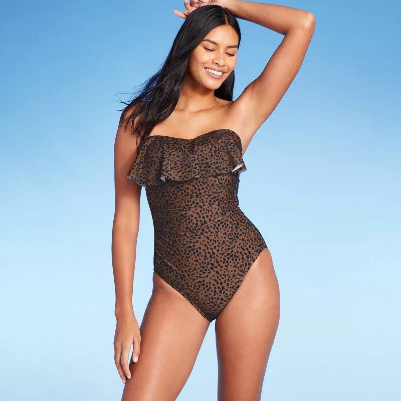 Women's Bandeau Flounce High Coverage One Piece Swimsuit - Kona Sol™ | Target