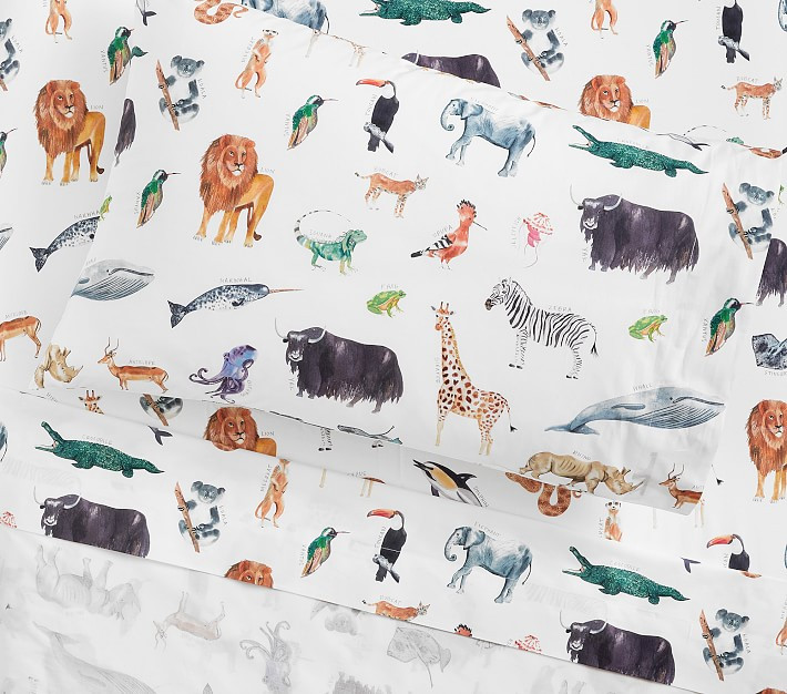 Brendan Animals Organic Sheet Set & Pillowcases | Pottery Barn Kids