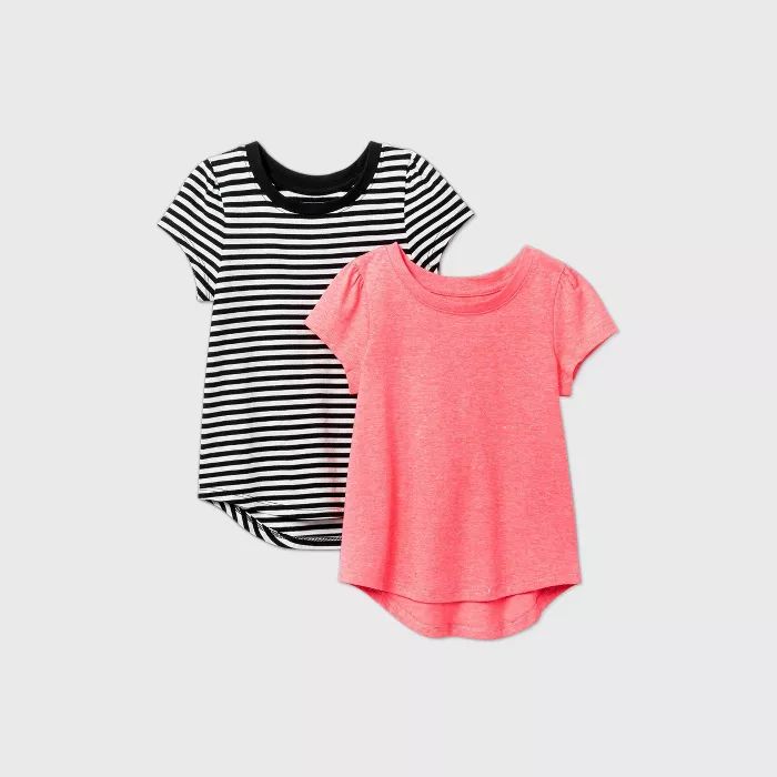 Toddler Girls' 2pk Striped and Sparkle Short Sleeve T-Shirt - Cat & Jack™ Black/Pink | Target