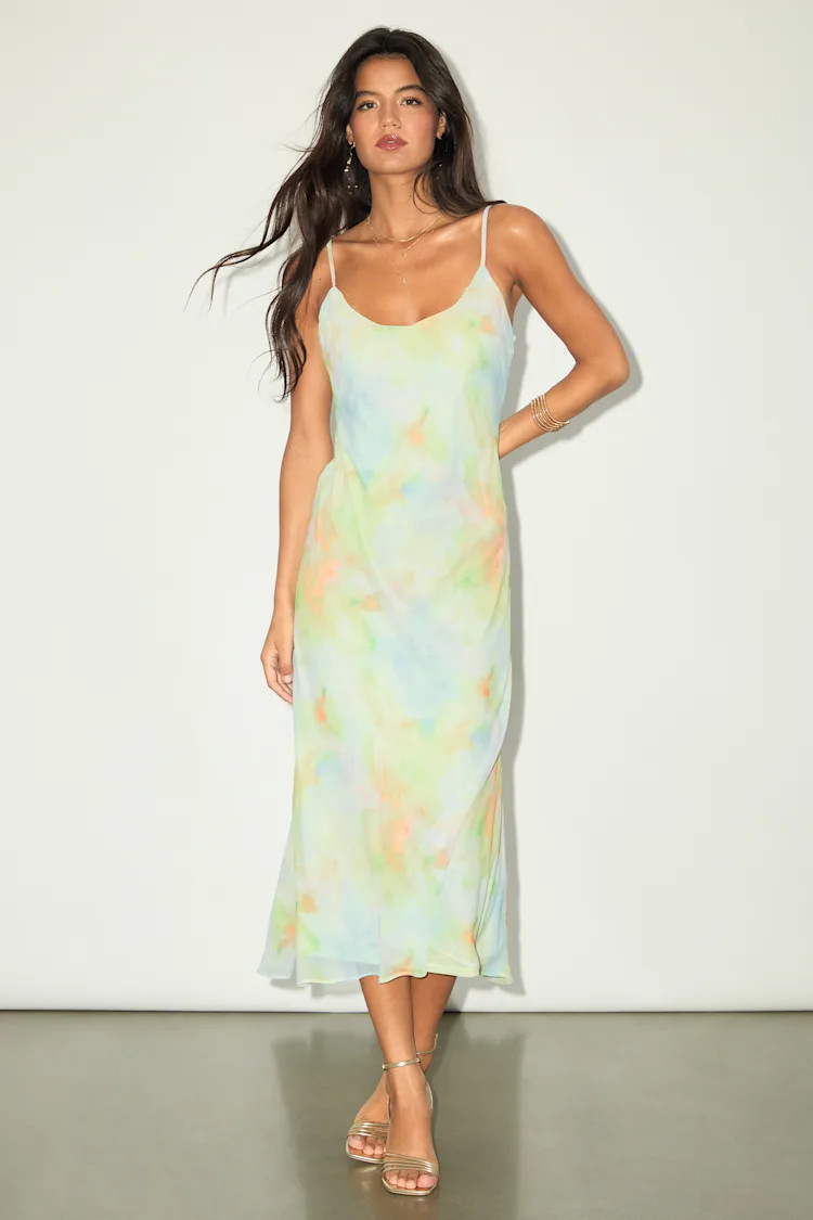 Akhila Light Blue Multi Tie-Dye Sleeveless Midi Dress | Lulus