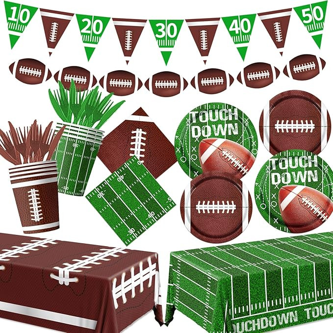Football Party Supplies Kit Serve 25, 178Pcs Football Theme Party Decorations Includes Football P... | Amazon (US)