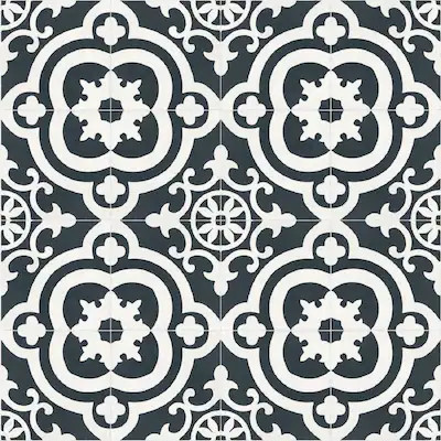 DELLA TORRE  Black and White 8-in x 8-in Glazed Ceramic Encaustic Floor and Wall Tile | Lowe's
