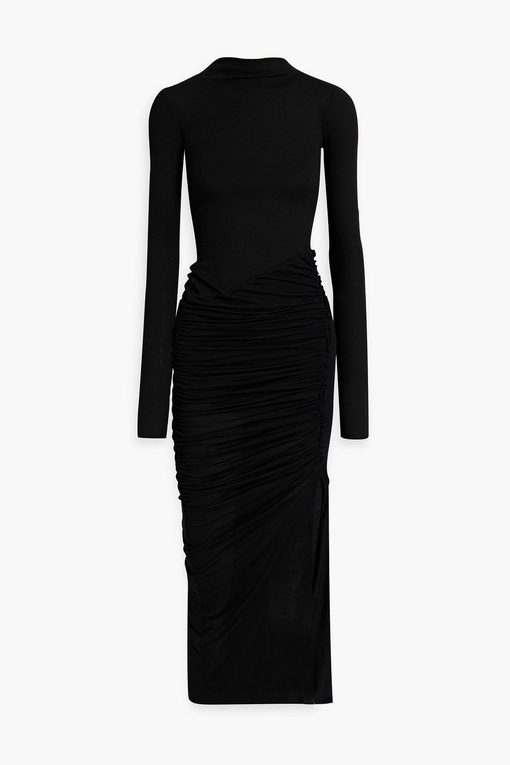 Cutout ruched jersey turtleneck midi dress | The Outnet (US and CA)