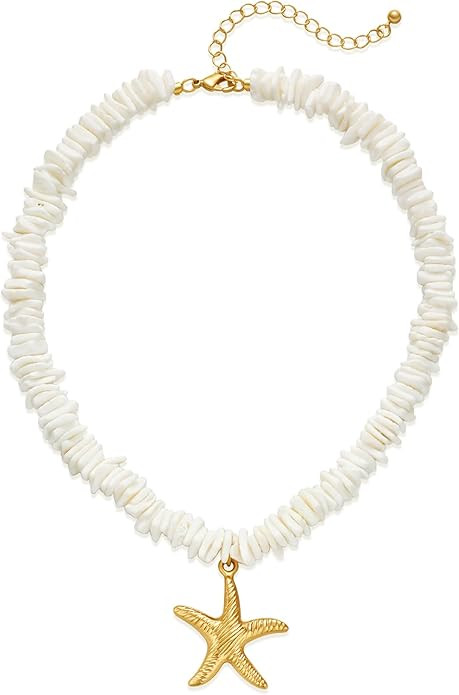 Boho Shell Necklaces for Women White Puka Chip Shell Necklaces Summer Bead Necklace Ocean Necklac... | Amazon (US)