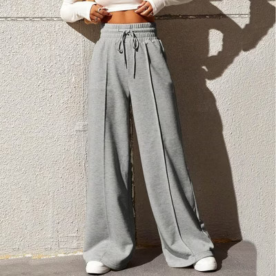 Women's Wide Leg Pants Straight Leg Lounge Athletic Dance Casual Comfy Sweatpants Gray S | Target