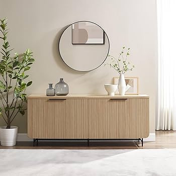 Walker Edison Reema Fluted 4-Door Kitchen Sideboard Buffet Console, 69 Inch, Coastal Oak | Amazon (US)