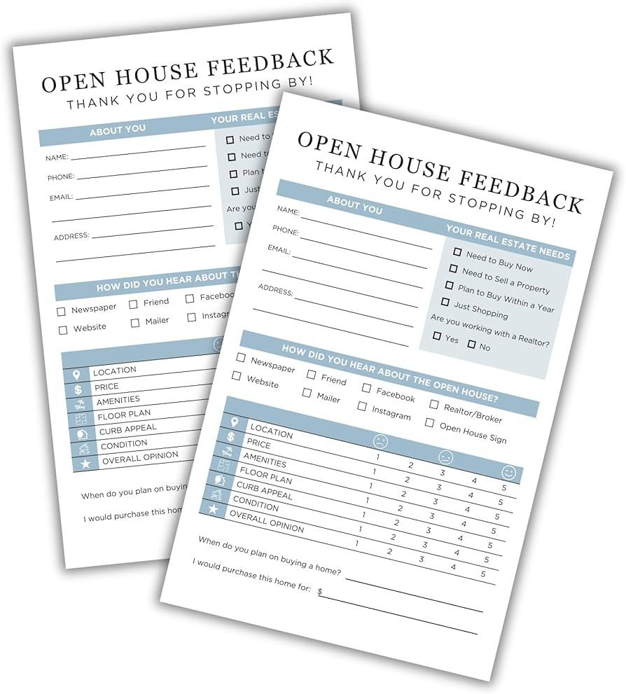 Realtor Open House Feedback Form | 75 pk 5.5 x 8.5” Flyer Client Sign in Sheet Real Estate Agen... | Amazon (US)