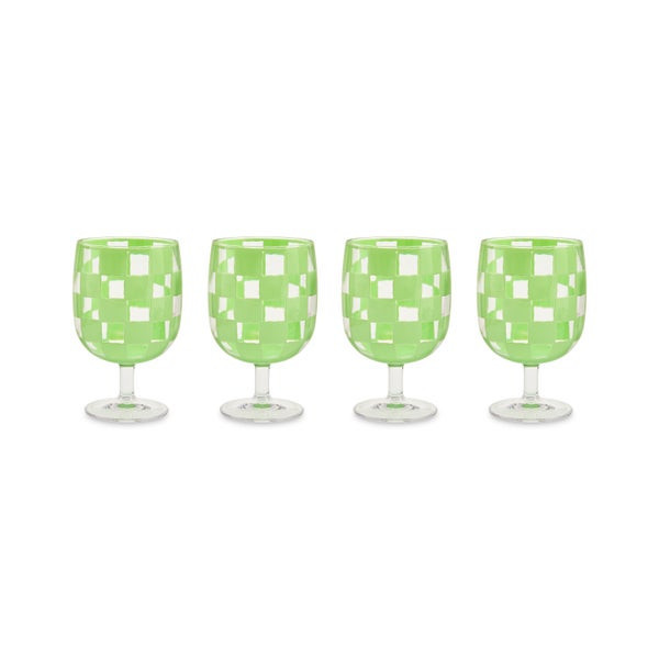 MacKenzie-Childs Green Check Acrylic Water Goblets | MacKenzie-Childs