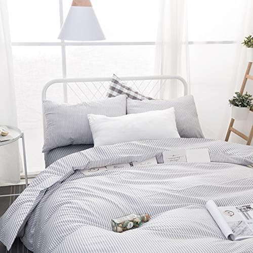 Wake In Cloud - Gray White Striped Duvet Cover Set, 100% Cotton Bedding, Grey Vertical Ticking Strip | Amazon (US)