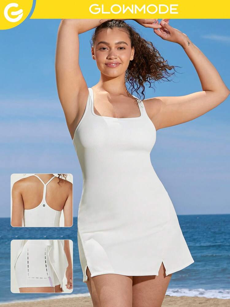 GLOWMODE Square Up Ribbed Vest Solid Activewear Mini Dress
       
              
              $... | SHEIN