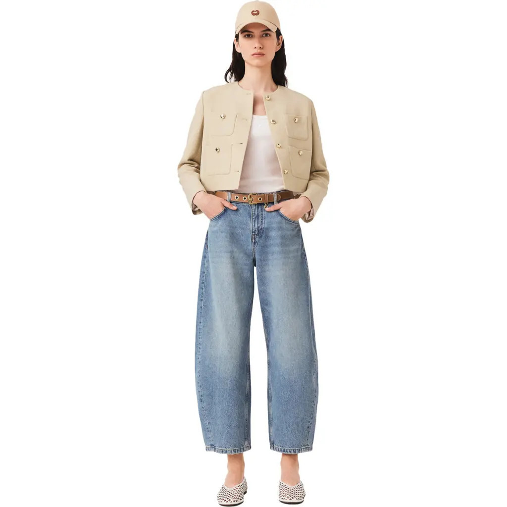 maje Short linen blend jacket in Beige at Nordstrom, Size 40 | Nordstrom