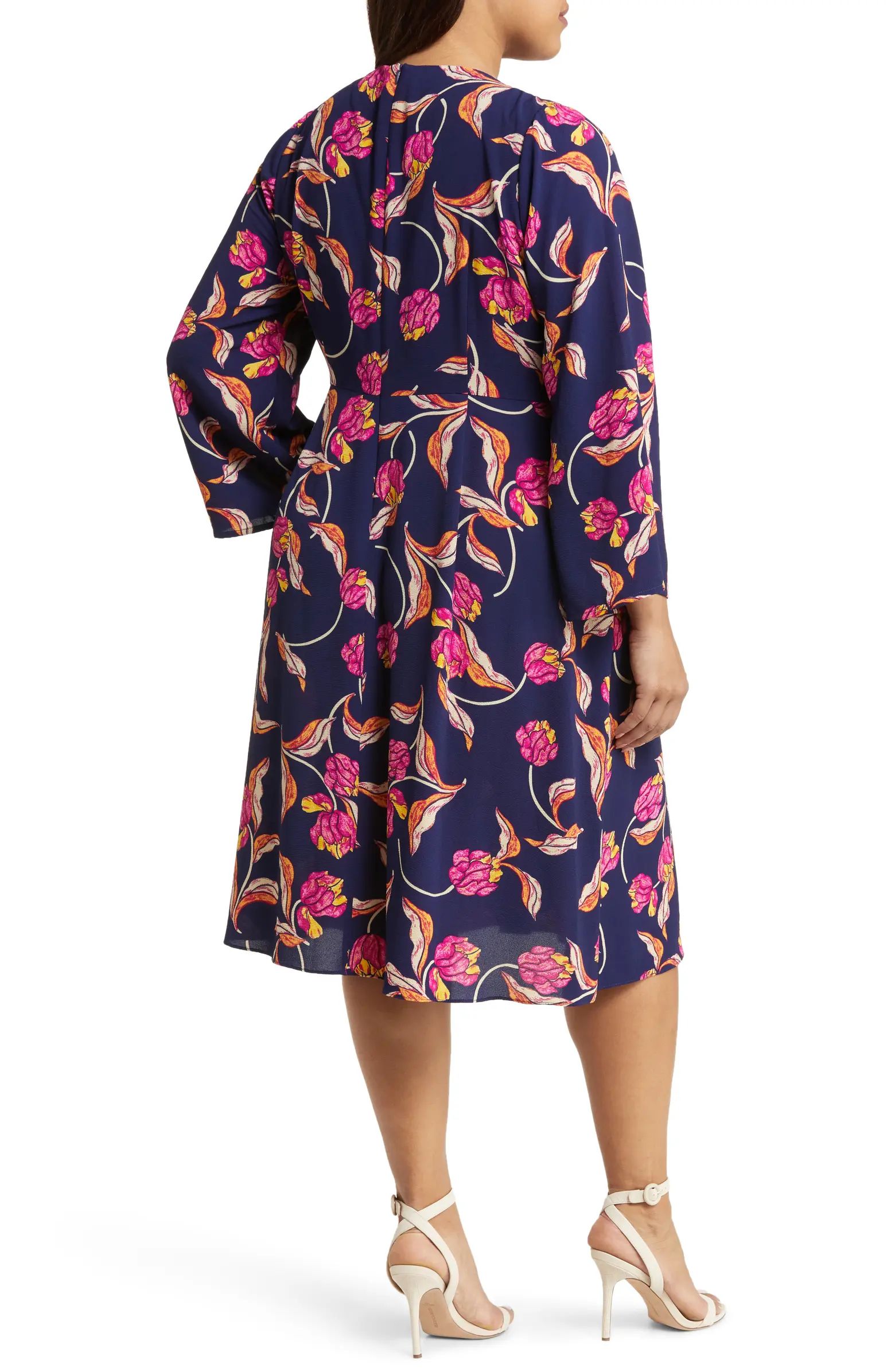 Floral Twist Detail Long Sleeve Midi Dress | Nordstrom