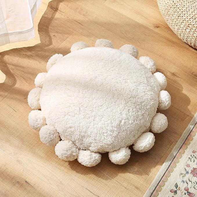 Boho Decorative Throw Pillows Round Floor Cushion with Poms,Cute Floor Seating Plush Pillow for... | Amazon (US)