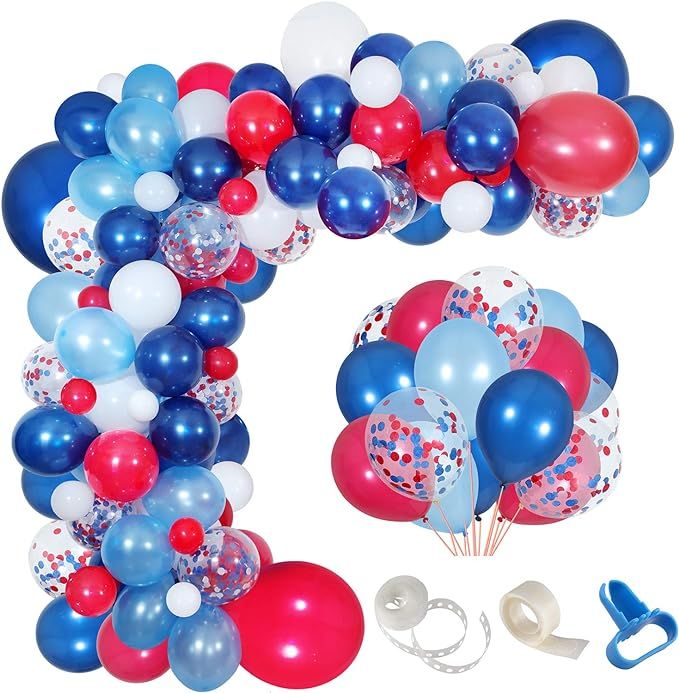 Navy Blue Red White Balloon Garland Kit,139 Pack Navy Red White Confetti Balloon for Boy Blue Bir... | Amazon (US)