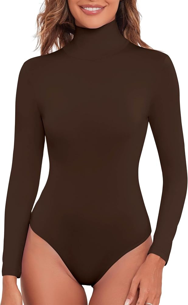 Kindcall Women Long Sleeve Turtleneck Bodysuit Shirts 2024 Fashion Going Out Tops | Amazon (US)
