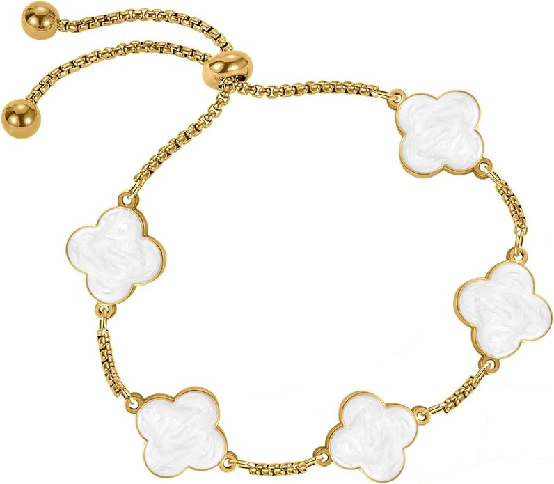 Clover Bracelet For Women 18K Gold Plated White/Black/Gold Flower Four Leaf Clover Bracelets Tren... | Amazon (US)