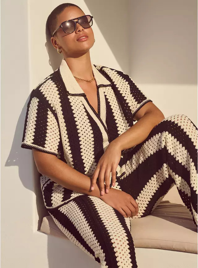 Mono Striped Co-ord Crochet Shirt S | Tu Clothing