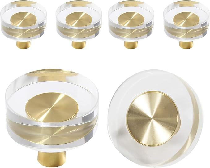 Uenhoy 6 Pack Glass Crystal Cabinet Knobs Round Drawer Knob Pulls Gold Crystal Knobs for Cabinets... | Amazon (US)