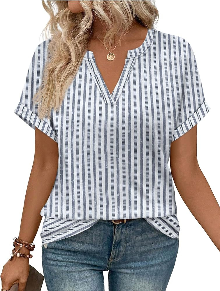 WIHOLL Womens Blouses Spring Tops Short Sleeve Shirts Dressy Casual Summer Vacation Fashion Cloth... | Amazon (US)