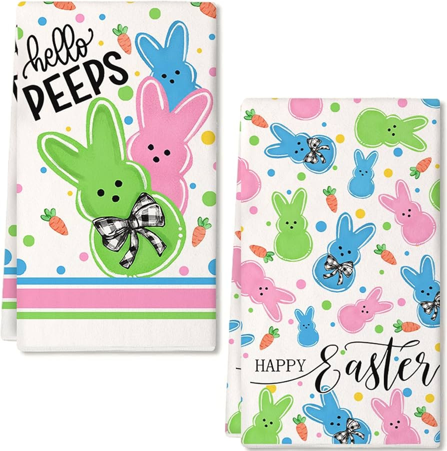 GEEORY Easter Kitchen Towels Set of 2,18x26 Inch Dish Cloths - Blue Bunnies & Eggs Farmhouse Desi... | Amazon (US)