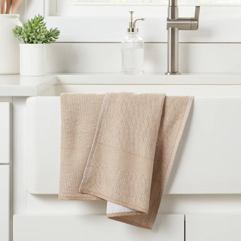 2pk Cotton Waffle Terry Kitchen Towels Taupe - Threshold™ | Target