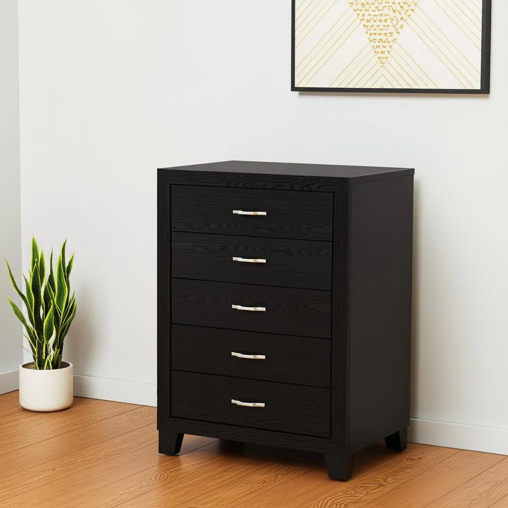 49" Black Wood Five Drawer Dresser | Shop Simon