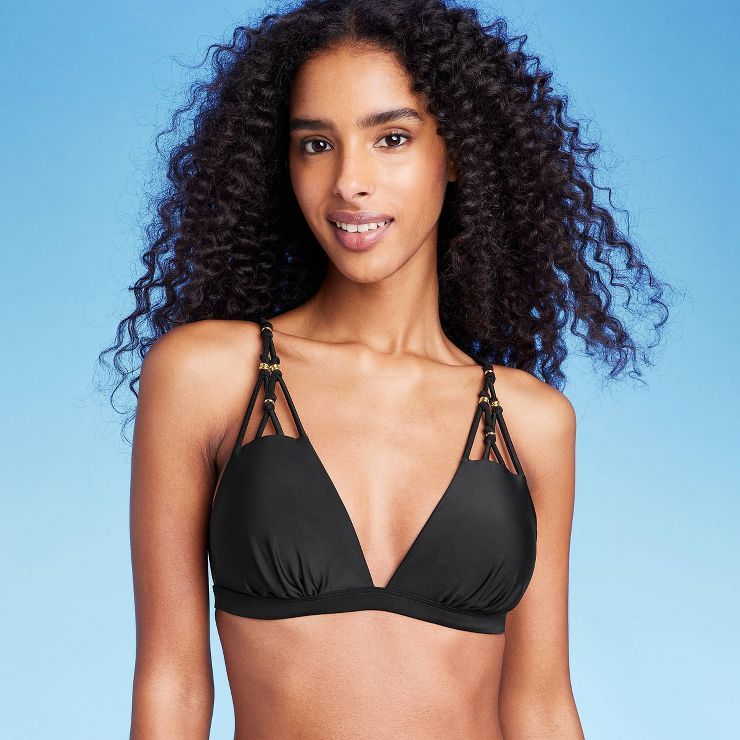 Women's Bead Detail Triangle Bikini Top - Shade & Shore™ Black | Target