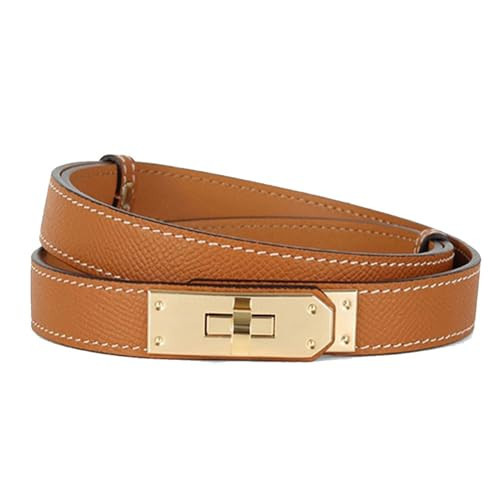 FERGRELM Women's Skinny Leather Belt djustable Skinny Belts For Dresses Silver Turn-Lock Buckle-Ideal for Dresses Jeans (Brown gold) | Amazon (US)