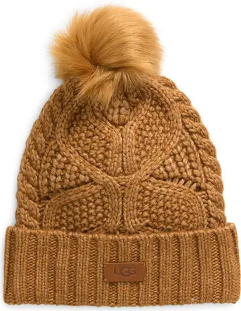 Faux Fur Pompom Cable Knit Beanie | Nordstrom